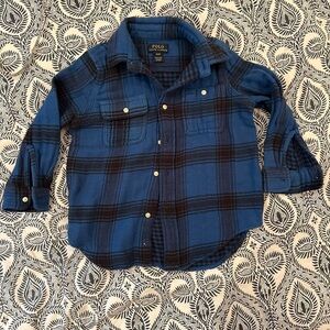 Polo by Ralph Lauren Kids Blue and Black Plaid Shirt. Size 4
